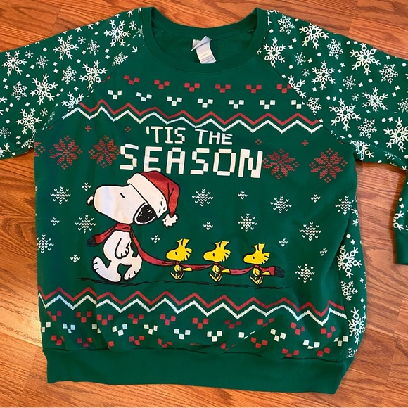 Official Snoopy Charlie Brown Christmas Sweater Peanuts Snowflake Green Holiday - Picture 7 of 9